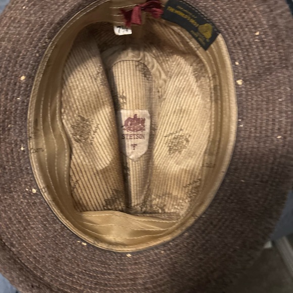 Stetson Vintage Knox Fedora Brown Wool Tweed Hat Size 7 1/4 Red/green Feather - Picture 9 of 9